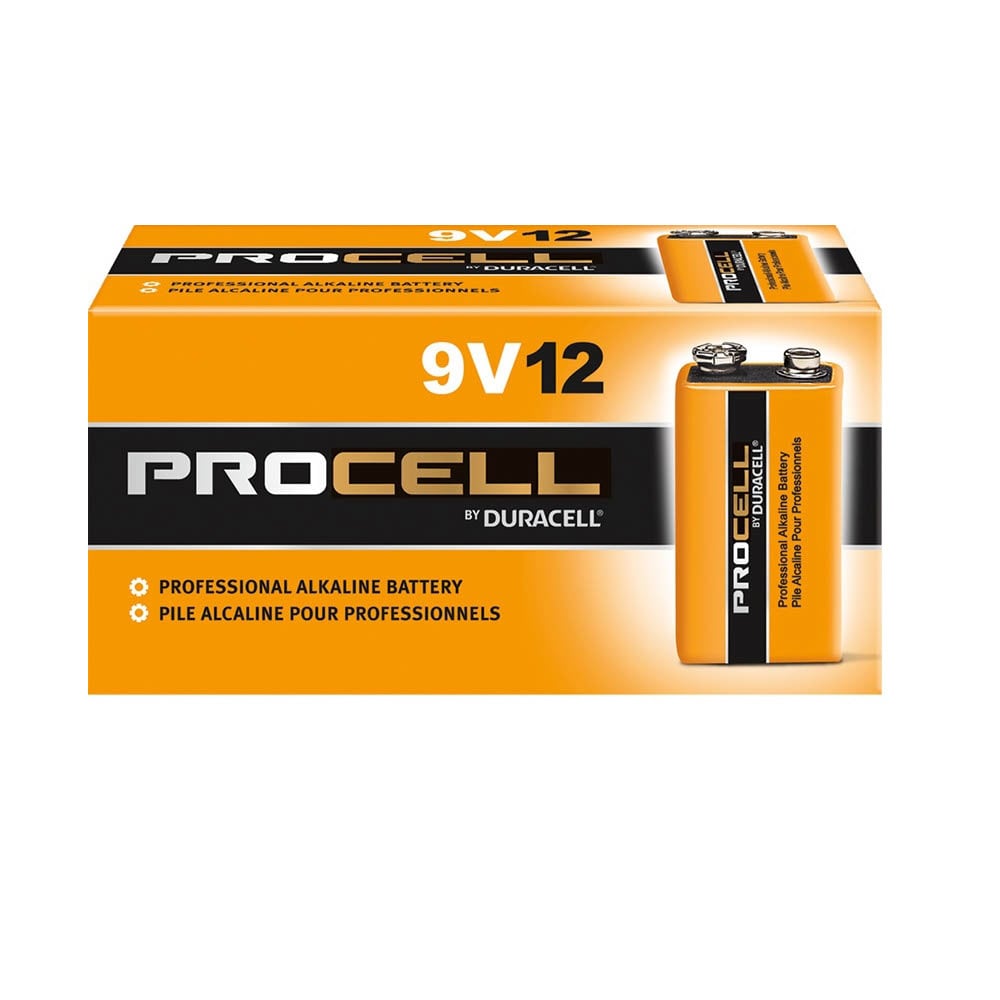 Procell PC1604 by Duracell 9V Batteries Bulk Pack 12 Pieces Light