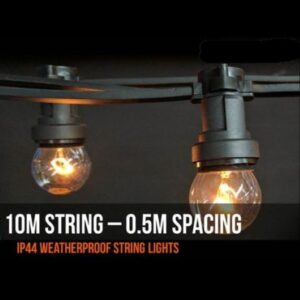 10m Festoon Lighting Cable with 20 Lamp Sockets and plug. No Lamps