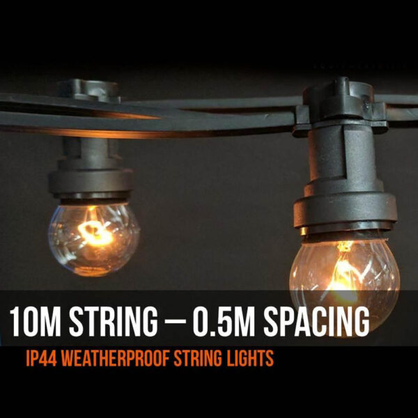 10m Festoon Lighting Cable with 20 Lamp Sockets and plug. No Lamps
