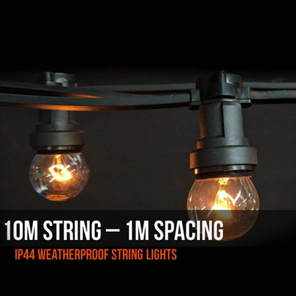 10m Commercial Grade Festoon Lighting Cable with 10 Lamp Sockets and Plug. No...