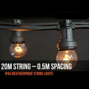 20m Festoon Lighting Cable with 40 Lamp Sockets and Plug. No Lamps
