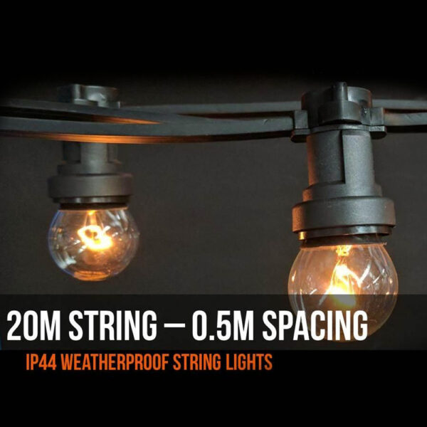 20m Festoon Lighting Cable with 40 Lamp Sockets and Plug. No Lamps