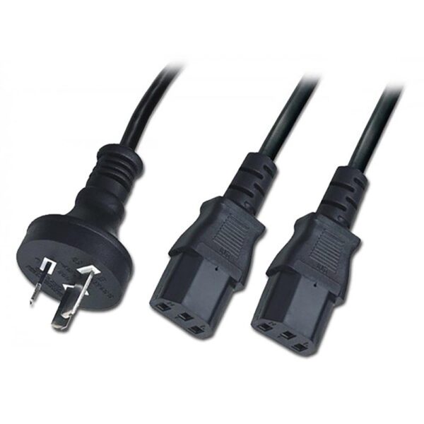 2m Power Cable 3-pin Plug to IEC Y-Socket, Black